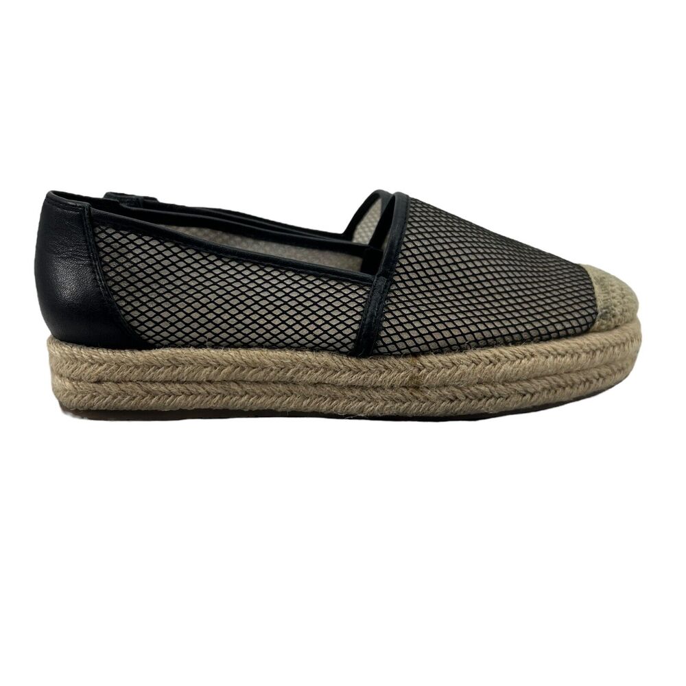 Karl Lagerfeld Womens 8 Shoe Black Adila Leather Mesh Platform Espadrille SlipOn